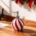 thumbnail image 3 of Dispensador de jabón en espiral navideño, rojo y blanco, adorno de encimera de resina pintado a mano for baño, comedor y uso hotelero, 3 of 5