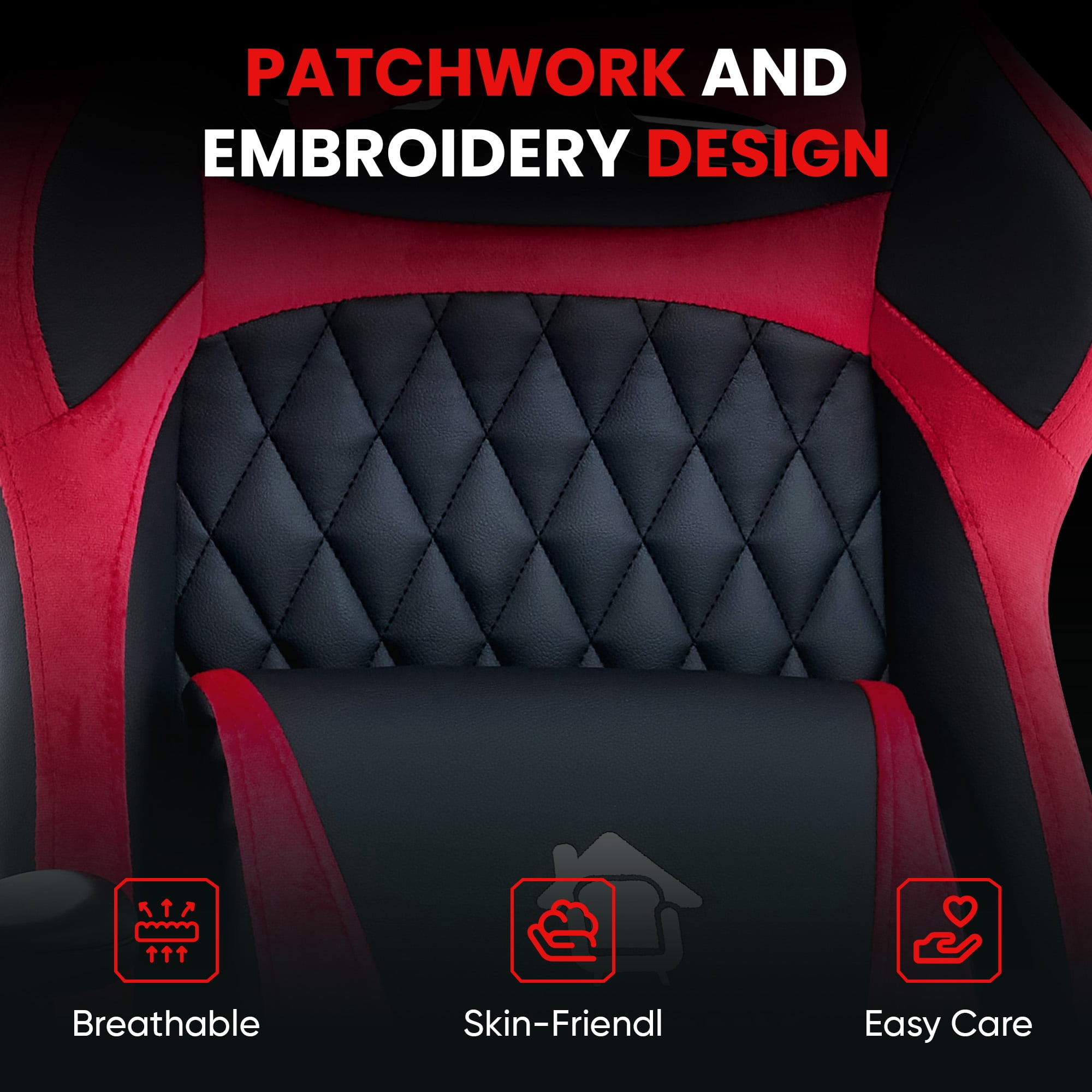 JONPONY Big and Tall 500LBS Ergonomic Gaming Chair, High Back Office Chair with Wide Wingless Seat and Thick Cushion, Comfortable Leather  Computer Chair Support Long Sitting,2D Armrests,Red