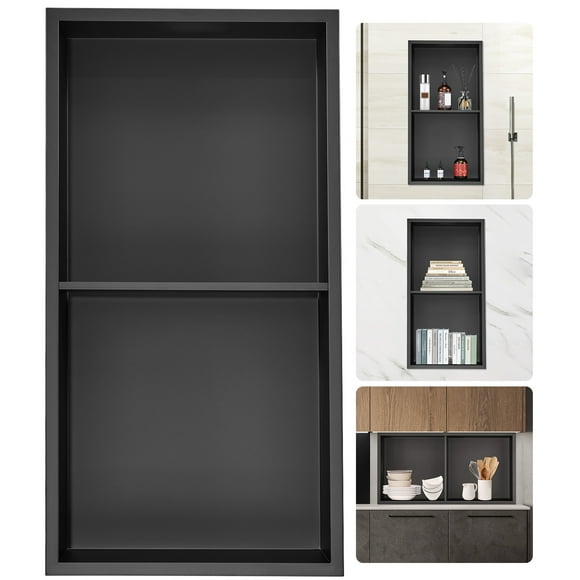 KFFKFF 13"x25" Tile-Free Shower Niche Made from 304 Stainless Steel, In-Wall Niche with Dual Recessed Shelves, Water-Resistant, Rust-Proof, and Simple to Clean, Contemporary Niche