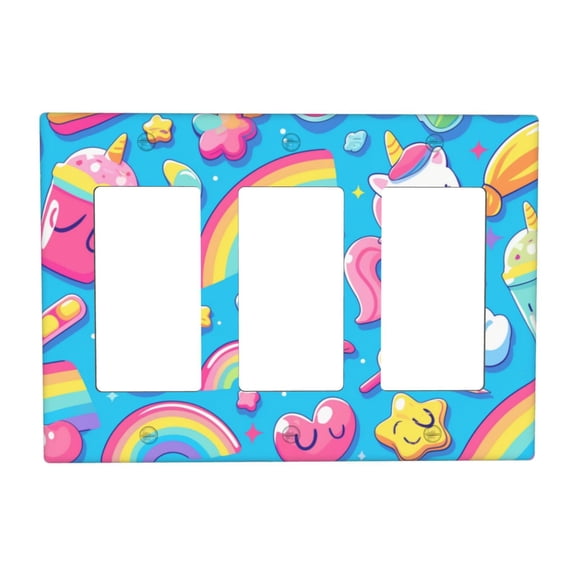 Cute Rainbow Unicorn Switch Cover Decorative Wall Plate 3-Gang Standard Size
