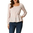 thumbnail image 5 of Allegra K Women's Floral Long Sleeve Square Neck Peplum Blouse with Belt, 5 of 6