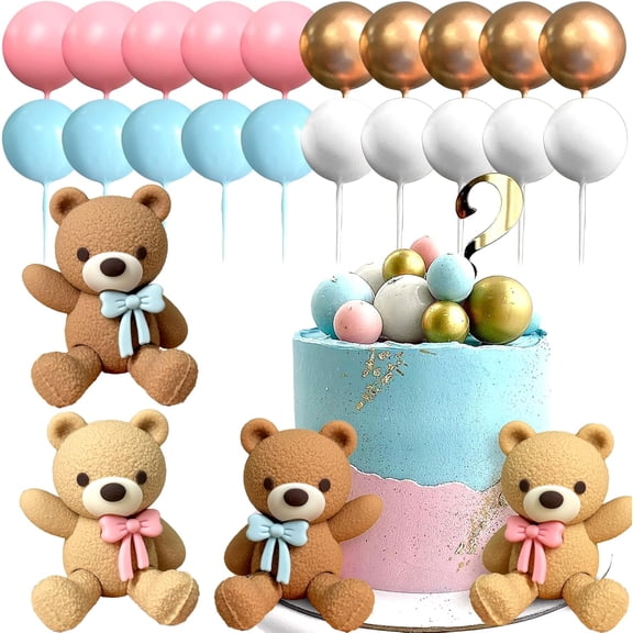 Cake Decoration Set Bear Ball Shape Insert Card Combination Multi-color Baking Decoration
