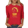 thumbnail image 2 of Ounisa Year of The Horse Women's Long Sleeve Shirts Casual Crew Neck Tops Tee Tshirts Loose 3/4 Sleeve Top Outfits Clothes, 2 of 5