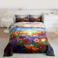 thumbnail image 3 of Homewish Colorful Flower Floral Full Size Comforter Sets,Modern Aesthetic Desgin Bedding Comforter Set,Orange Sunset Bedding Sets For Girl Kids,Ultra Soft Home Decor Reversible,3-Piece, 3 of 9