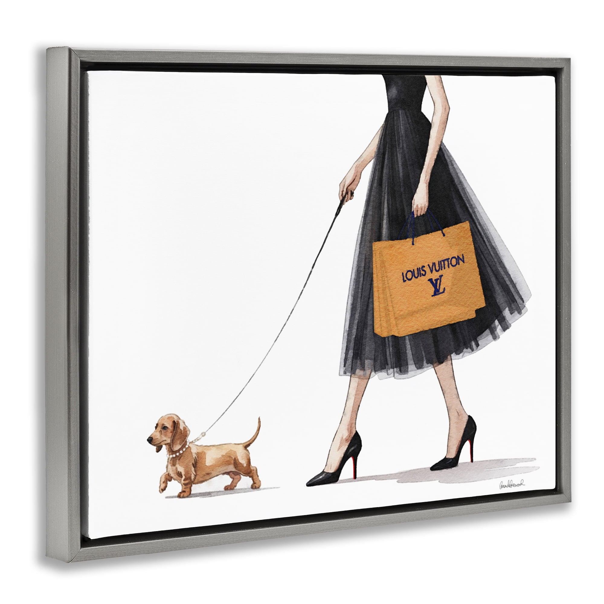 Stupell Industries Fashionable Dog Walking Gray Framed Floater Canvas Wall Art, design by Amanda Greenwood