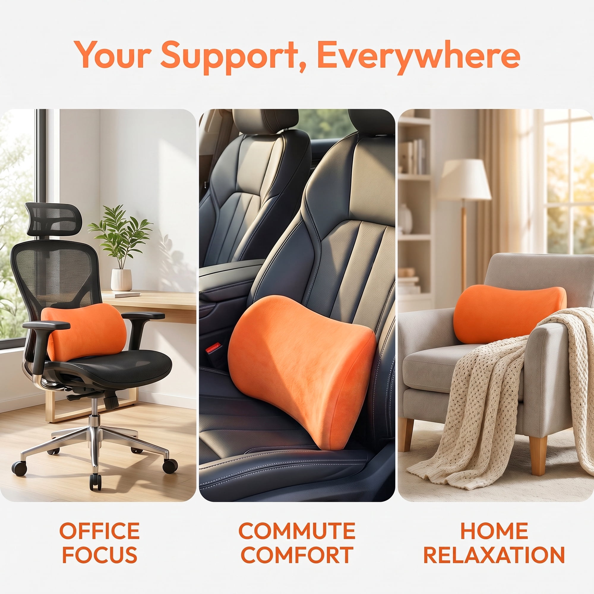 Unique Bargains Lumbar Support Pillow for Back Support Coral Orange 14.2" x 6.7"