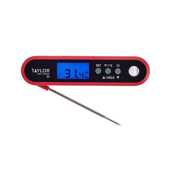 Taylor Digital Programmable Folding Probe Thermometer, Red
