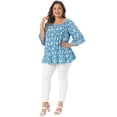 thumbnail image 3 of DARING DIVA Women's Plus Floral Half Sleeve Off Shoulder T Shirt Blouse 4X Blue, 3 of 6