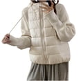 thumbnail image 2 of Women's Oversized Quilted Coats, Knit Sleeve Patchwork Jackets Thick Warm Cotton Padded Jacket Winter Outwear Coat with Pockets Beige XXL, 2 of 6