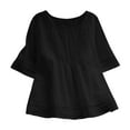 thumbnail image 1 of Top de mujer con cuello redondo y manga media - Camiseta lisa con costuras huecas - Tejido suave y elástico, informal/playa/fiesta, lavar a mano en frío, 1 of 6