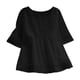 thumbnail image 1 of Top de mujer con cuello redondo y manga media - Camiseta lisa con costuras huecas - Tejido suave y elástico, informal/playa/fiesta, lavar a mano en frío, 1 of 6