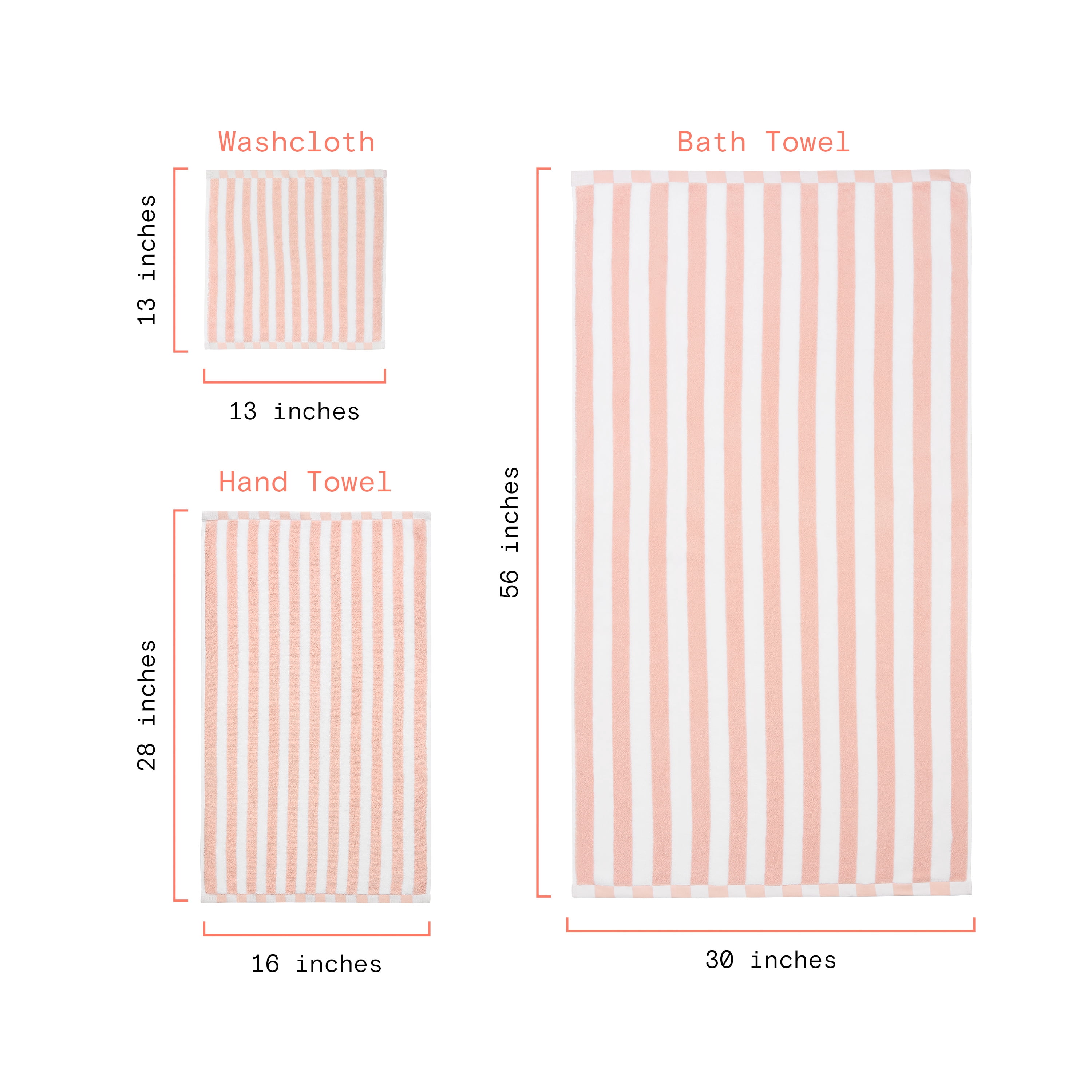 Beautiful by Drew Barrymore 6-Piece Stripe Hem Bath Towel Set, Soft Cotton, Rose