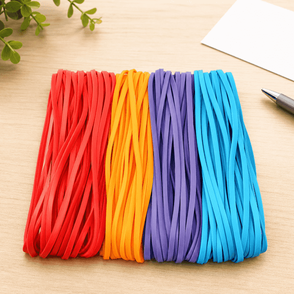 7 Inch Large Rubber Bands – 100 Pack Extra Long Elastic Bands for Home, Office, and Storage, 4 Colors