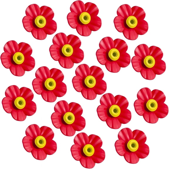ACDANC 16 Pieces Hummingbird Feeders Replacement Flowers,Feeding Ports Pet Bird Feeder Replacement Parts Bee Guards for Outdoors Hanging Hummingbird Feeder,Fit in 7 Mm/ 0.28"Holes(Red)