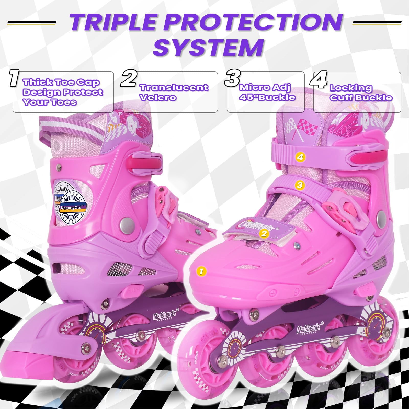 MammyGol Inline Skates for Boys and Girls Youth, 4 Size Adjustable Roller Skates with PU Flashing Whees Inline Skates High Performance for Kids Age 6-12 Pink