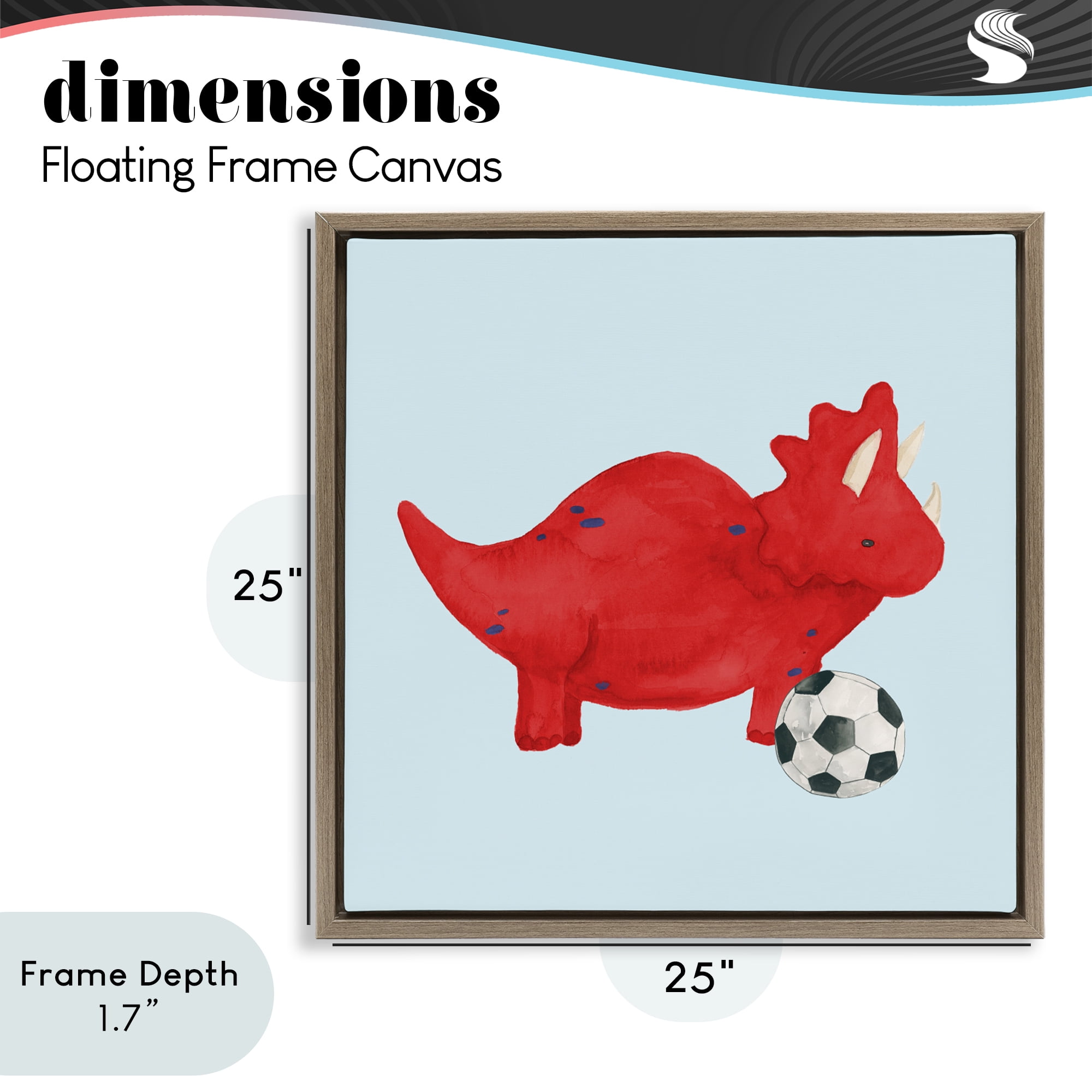 Stupell Industries Baby Dino with Ball Brown Framed Floater Canvas Wall Art, design by Lucille Price