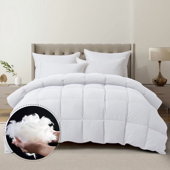 Goose Down Comforter Set, Extra Fluffy White Duvet Insert, King Size Ultra-Soft Breathable All Season Hotel Luxury Bedding, Down Proof Fabric, Luxuriously Plush