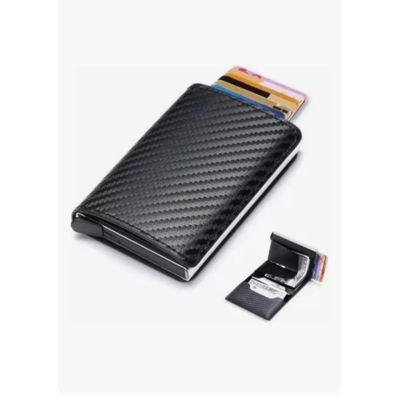 Billetera de piel para hombre con 6 ranuras con bloqueo Rfid