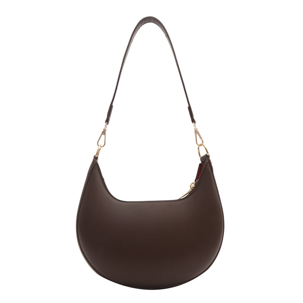 TSV Small Leather Shoulder Bag, Black Handbag with Zipper Closure
