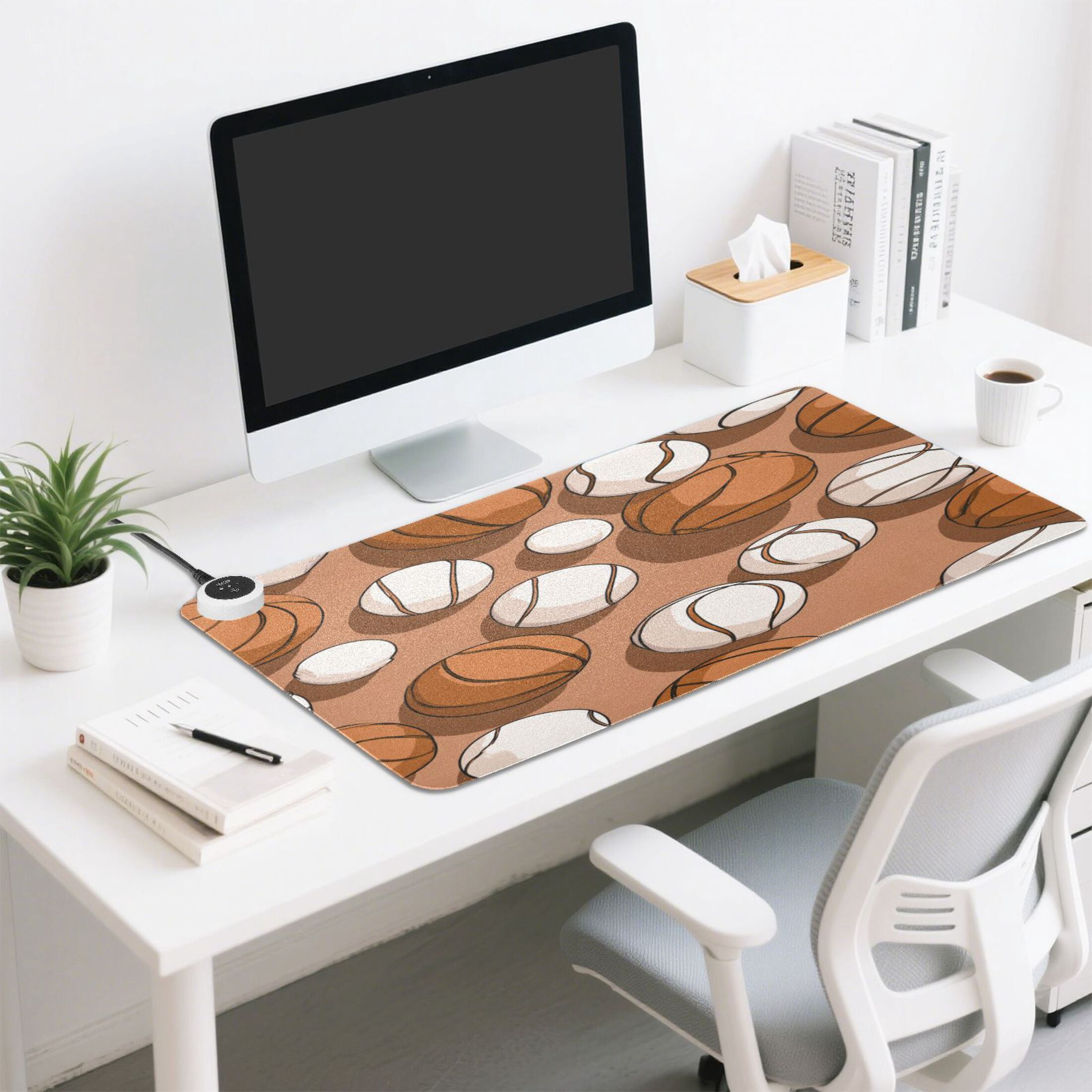 Large Heated Desk Mat Mouse Pad 31.5"x13"PU Leather Graphene Heating Desk Warmer with 3 Temperature Settings 110V US Plug Non-Slip Warm Pad for Home, Office, and Gaming Athletic Ball Collage Print