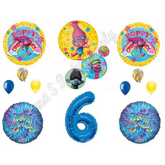 TROLLS Happy Birthday Blue 6th Party Balloons Decoration Supplies Poppy Branch Movie