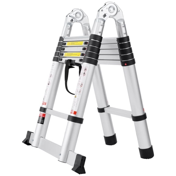 RV Telescoping Ladder 12.5FT, Aluminum A-Shape Ladder w/ Safety Lock & Stabilizer