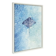 Kate and Laurel Sylvie Stingray Framed Canvas Wall Art by Julie Maida, 18x24 White, Scenic Ocean Water Wall Decor Art