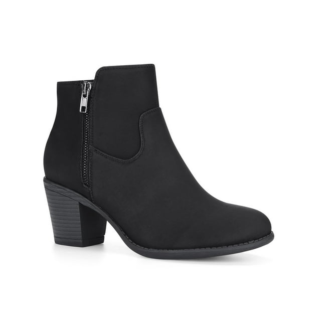 Unique Bargains Bottines à Talon Bloc Empilé à Bout Rond avec Fermeture Éclair pour Femmes