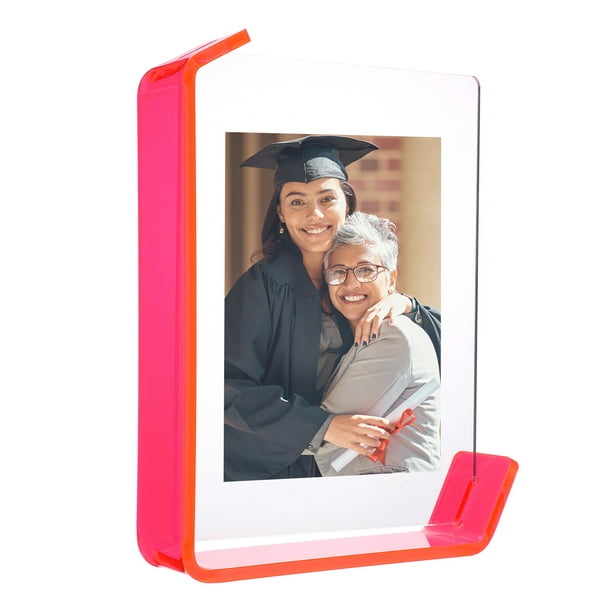 Marco de imagen acrílico de 5x7 pulgadas Uxcell, marcos de imagen flotantes para exhibición en pared o mesa, soporte de marco de foto colgante para oficina en casa, rojo fluorescente