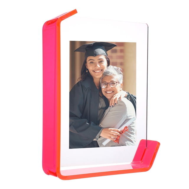 Marco de imagen acrílico de 5x7 pulgadas Uxcell, marcos de imagen flotantes para exhibición en pared o mesa, soporte de marco de foto colgante para oficina en casa, rojo fluorescente