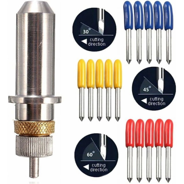 15 cuchillas cortadoras de vinilo de 30/45/60 grados para Plotter Roland con soporte para cuchillas, accesorios para herramientas, brocas, 15 cuchillas para Plotter de corte