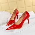 thumbnail image 3 of Zapatos de tacón alto para mujer, de moda, minimalistas, delgados, brillantes, de charol, de corte bajo y puntiagudos, para mujer, 3 of 5