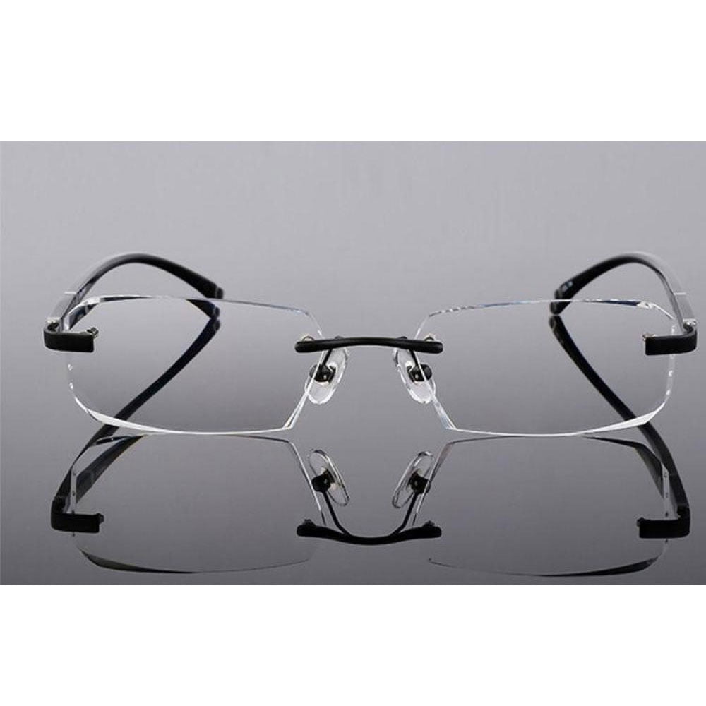Mens Fashion Blue Light Blocking Rimless Reading Glasses 2.0, Metal Black Spring Hinge Business Rectangle Readers +2.00
