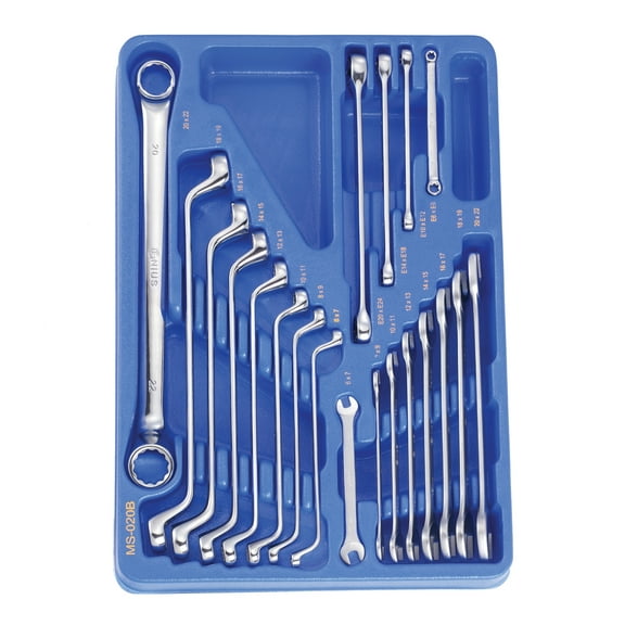 Genius Tools 20 Piece Metric Offset Box End, Open End & E-Star Wrench Set - MS-020B