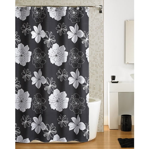 Hometrends Floral Fabric Shower Curtain, Black