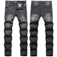 thumbnail image 2 of YLSDL Men's Skinny Fit Hip Hop Streetwear Trousers Straight Fit Jeans Comfy Stretch Denim Pants Distressed Washed Denim Pants Dark Gray XXL, 2 of 8