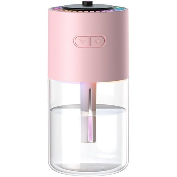 Bedroom humidifier, small humidifier with 280 ml water tank, up to 4-8 hours of operation, two modes, suitable for home, car