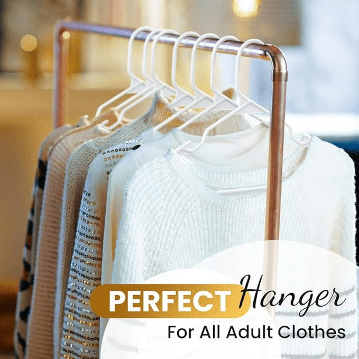 100 Pack Adult Plastic Hanger for Shirt Pants Coats Dresses Skirts Suits Jackets - Standard Thick Coat Hanger - Sturdy & Durable Design with Shoulder Grooves Hook - White