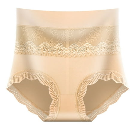 Scyoekwg Womens Underwear Stretchy Lace Comfort High Waisted Underwear Hipster Panties Bikini Underwear Briefs(Beige XL)