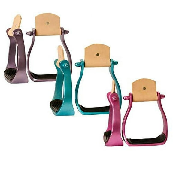 Showman Color Coated Lightweight Aluminum Western Stirrups w/ Rubber Tread (Pink)