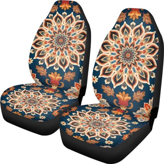 XYZCANDO Floral Mandala Car Seat Covers for Woman Soft Car Front Seat Covers Anti-Slip Elastic, for Van SUV Truck