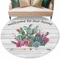 thumbnail image 2 of Round Area Rug 6ft,Summer Tropical Cactus Flower Washable Carpet Non-Slip Runner Accent Rugs Indoor Floor Mat for Bedroom Living Room Decor,Country Botanical Wood Plank, 2 of 9