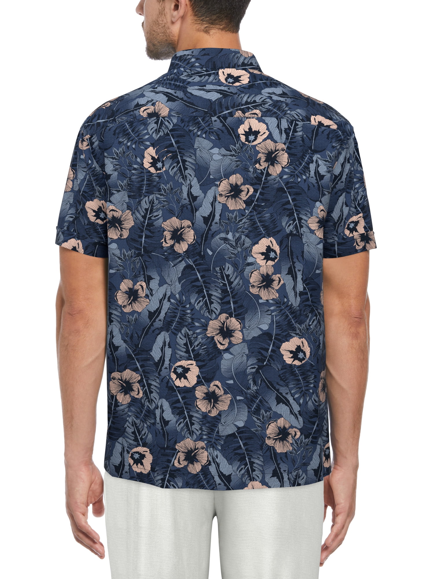 Cafe Luna Men’s Tropical Flower Print Short Sleeve Shirt, up to Size 5XL