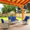 thumbnail image 3 of Bellefurn 5 Pieces Outdoor Patio Furniture Sets with Swivel Rocker Chairs Rattan Glider Loveseat and Coffee Table,Wicker Outdoor Conversation Sets for Porch Deck Backyard Poolside, 3 of 11
