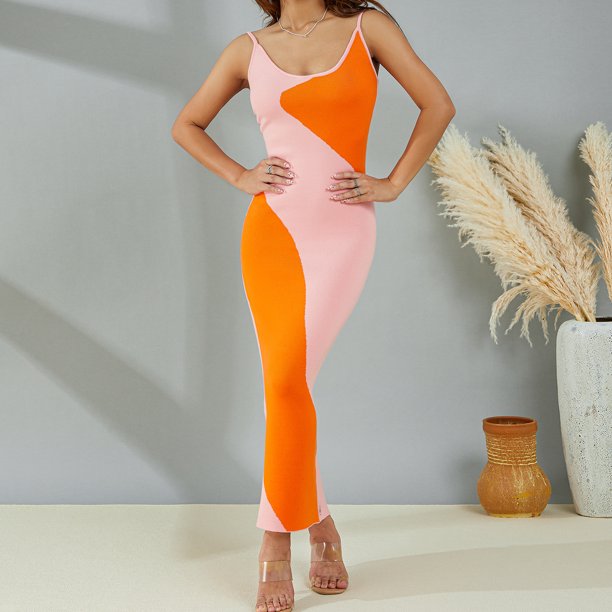 Vestido Largo Vestidos ajustados para mujer Sin mangas Y2k Maxi Dress Sexy Camis Dress (Rosa L) Cgtredaw Para estrenar