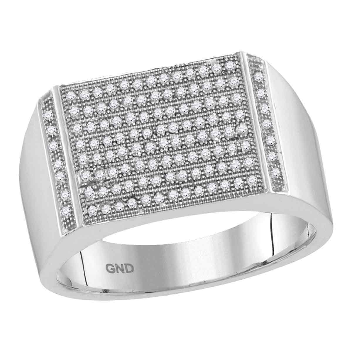 Jewels By Lux Sterling Silver Mens Round Diamond Rectangle Cluster Fashion Ring 1/3 Cttw In Pave Setting I2-I3 clarity; J-K color Jewels By Lux Sterling Silver Mens Round Diamond Rectangle Cluster Fashion Ring 1/3 Cttw In Pave Setting I2-I3 clarity; J-K color