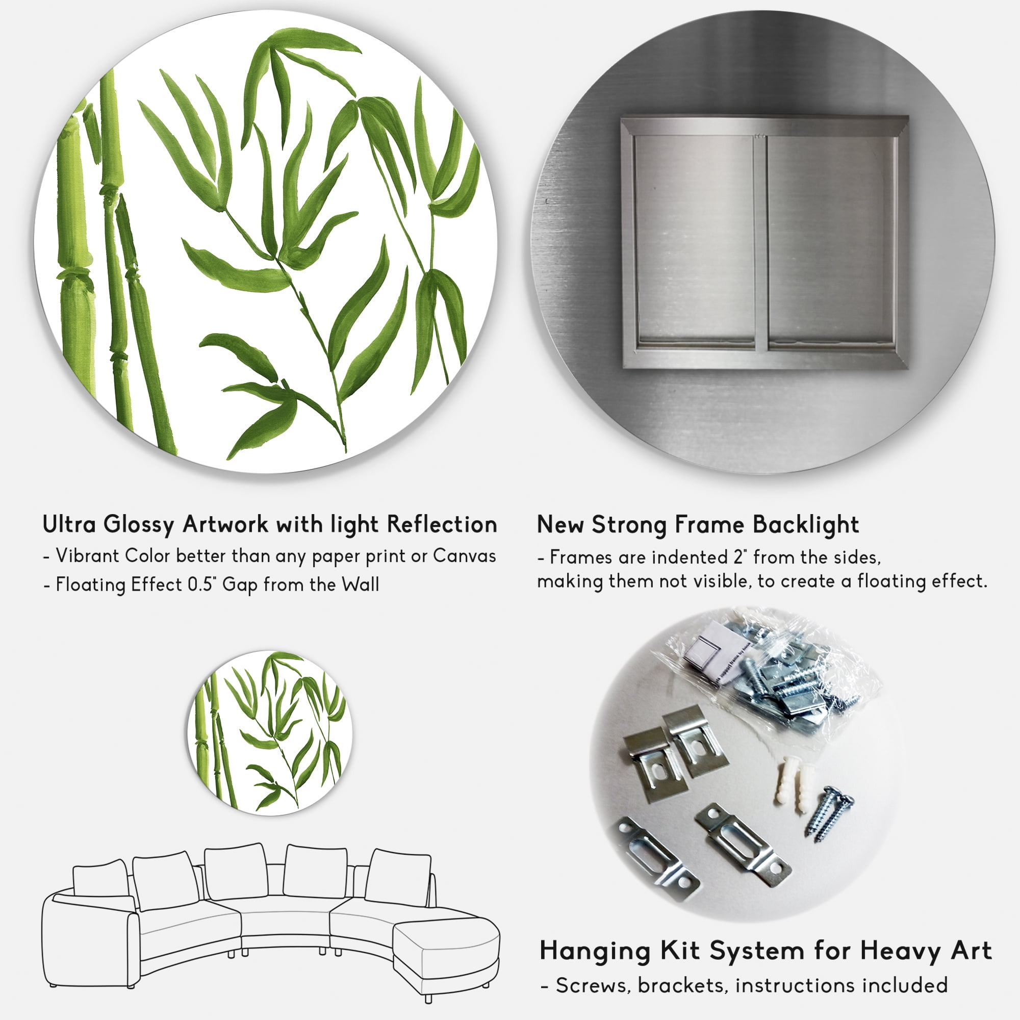 Designart 'The Forest of Bamboo Branches IV' Tropical Circle Metal Wall Art 29x29 - Disc of 29