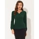 thumbnail image 4 of Blusa de trabajo elegante Allegra K con cuello en forma de corazón y manga larga para mujer Verde oscuro XL, 4 of 4