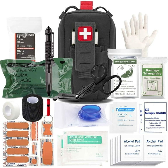 Ifak Med Trauma Kit, Black Molle Tactical Emergency First Aid Kit,Military Survival Molle EMT Medical Kit Refill Supplies Fot Duty Belt