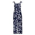 thumbnail image 4 of Inverlee Linen Overalls for Women Navy Botanical Print Jumpsuits Casual Loose Adjustable Straps Sleeveless Rompers with Pocket Multicolor XXL, 4 of 5